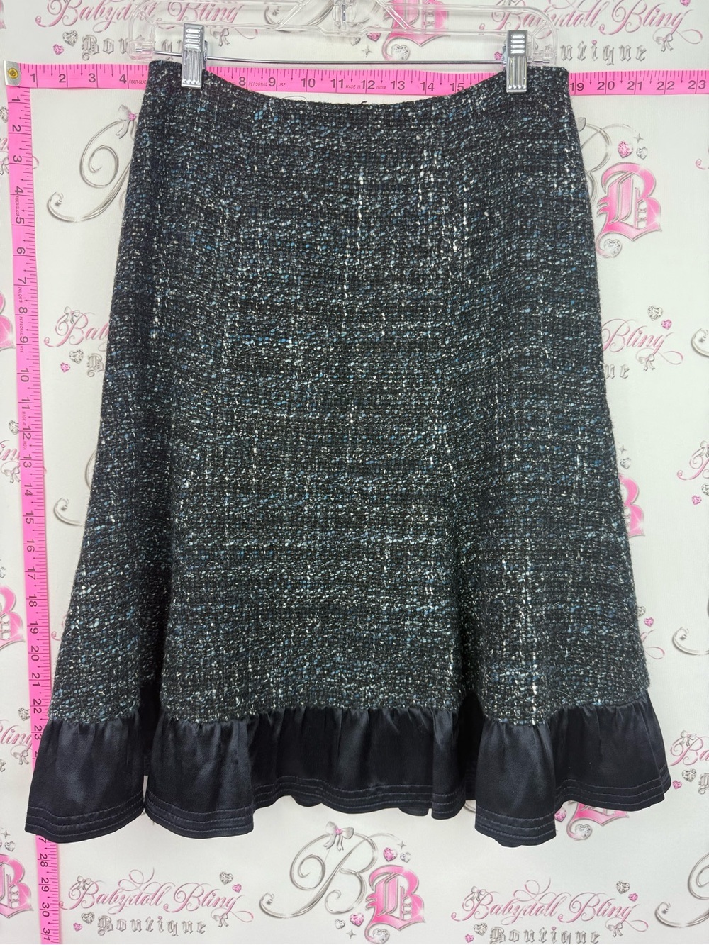 Nanette leopore Black Tweed A-Line Skirt with Satin Ruffle Hem